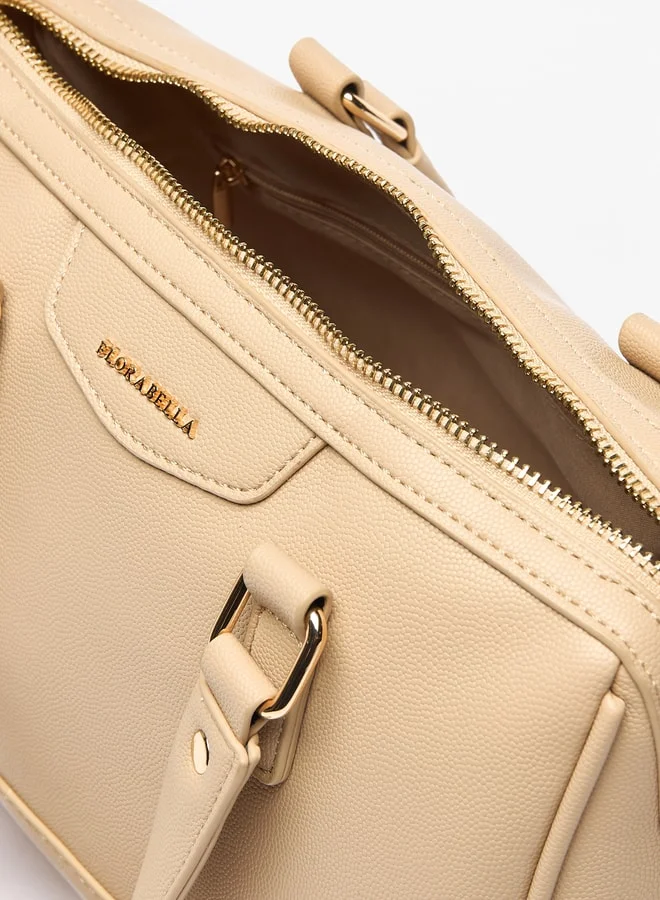 Flora Bella By Shoexpress Women's Textured Bowler Bag with Double Handles and Zip Closure