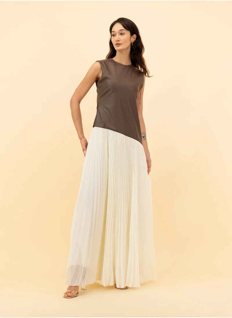 ZINALI Combined Leather-Chiffon Dress