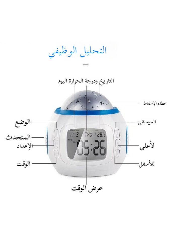 XICEN - 3 in 1 Alarm Clock, Battery Powered Alarm Clock with Starry Projector Lamp, Digital Alarm Clock with Calendar Thermometer Night Light - Image 1