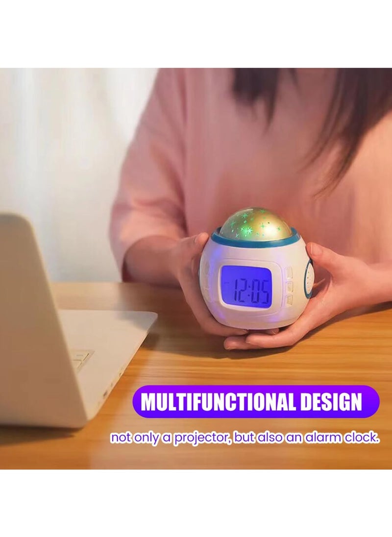 XICEN - 3 in 1 Alarm Clock, Battery Powered Alarm Clock with Starry Projector Lamp, Digital Alarm Clock with Calendar Thermometer Night Light - Image 1
