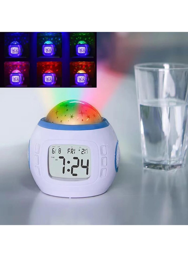 اكسيسن منبه على شكل جهاز عرض النجوم، ساعة رقمية مزودة بإضاءة ليلية، تعمل بالبطارية، إضاءة ليلية متغيرة الألوان لغرفة النوم، السقف، هدية للأولاد والبنات - Image 2