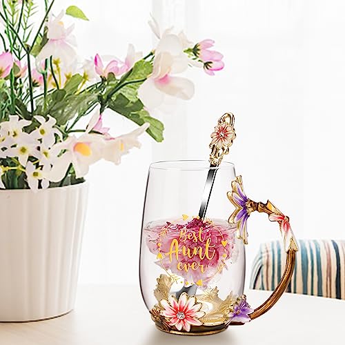 OEAGO Gifts for Aunt from Niece Nephew Tea Cup Cool Birthday Gift Enamel Flower Glass Mugs Christmas Mothers Day New Aunt Announcement Promoted - Image 3