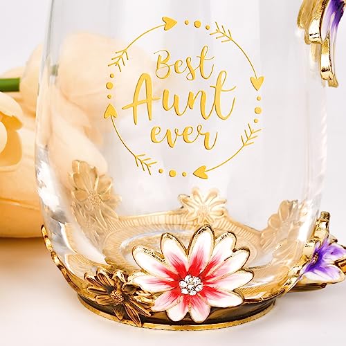 OEAGO Gifts for Aunt from Niece Nephew Tea Cup Cool Birthday Gift Enamel Flower Glass Mugs Christmas Mothers Day New Aunt Announcement Promoted - Image 4