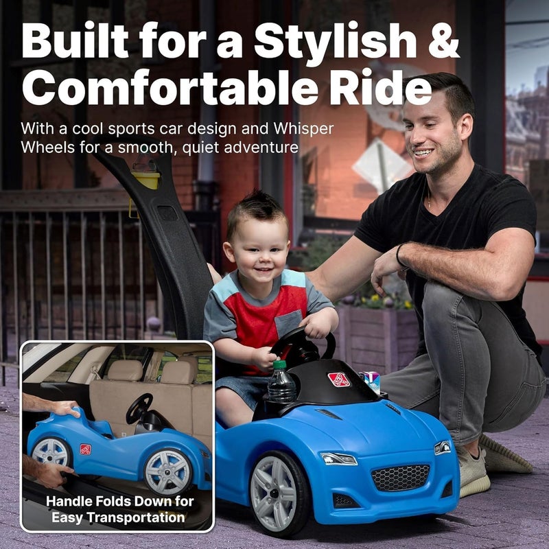 Step2 Whisper Ride Cruiser Kids Push Car, Ride On Toy, Stroller Substitute, Includes Seat Belt & Horn, Made of Durable Plastic, Max Weight 50 lbs., For Toddlers 1.5-4 Years Old, Blue - Image 5