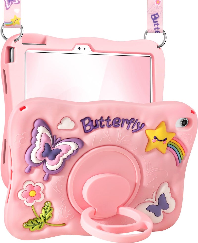 Kidcube for iPad 10th Generation Case 109 Inch 2022 for iPad A16 Case 11th Generation 2025 for Girls Cute Girly Kawaii 3D Butterfly Design Cover with Rotating Stand Strap Unique Silicone Cases