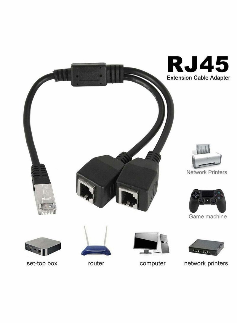 RJ45 Ethernet Splitter Cable, LAN Network Port Ethernet Connector Adapter 1 Male to 2 Female Y Tape Cable for Cat5 Cat6 Cat7