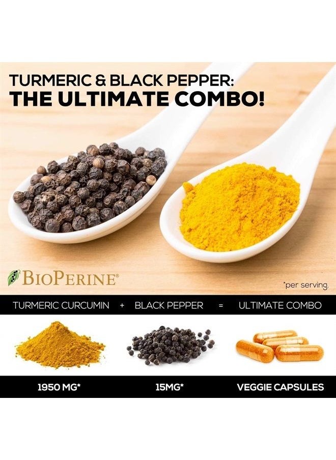 SilverOnyx - Turmeric Curcumin with BioPerine, 95% Standardized Curcuminoids 1950mg - Black Pepper for Max Absorption, Natural Joint Support, Nature's Tumeric Extract Supplement Non-GMO - 180 Capsules - Image 1