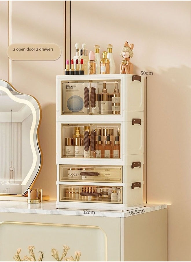 JOMILA - Foldable Large Capacity Storage Box with 2 Drawer and 2 Door for Perfume and Skincare Storage Box, Large Capacity with Drawers, Transparent Drawer Cabinet, Suitable for Vanity and Bathroom Countertop, Cosmetic Storage Box - Image 1