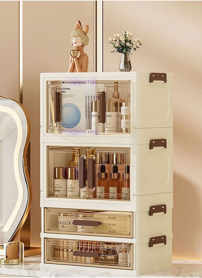 JOMILA - Foldable Large Capacity Storage Box with 2 Drawer and 2 Door for Perfume and Skincare Storage Box, Large Capacity with Drawers, Transparent Drawer Cabinet, Suitable for Vanity and Bathroom Countertop, Cosmetic Storage Box - Image 1