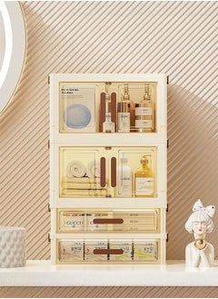 Foldable Large Capacity Storage Box with 2 Drawer and 2 Door for Perfume and Skincare Storage Box, Large Capacity with Drawers, Transparent Drawer Cabinet, Suitable for Vanity and Bathroom Countertop, Cosmetic Storage Box
