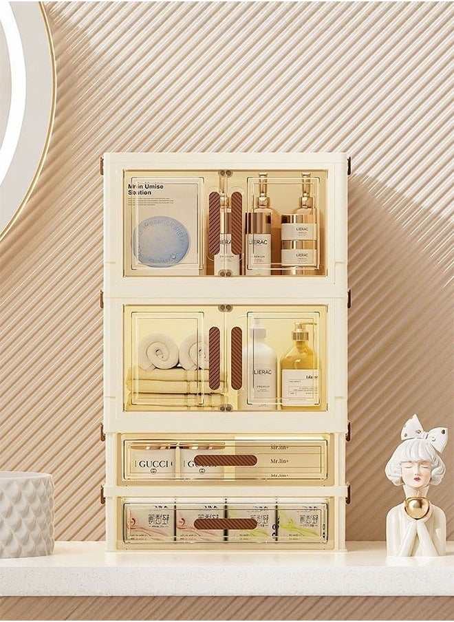 JOMILA - Foldable Large Capacity Storage Box with 2 Drawer and 2 Door for Perfume and Skincare Storage Box, Large Capacity with Drawers, Transparent Drawer Cabinet, Suitable for Vanity and Bathroom Countertop, Cosmetic Storage Box - Image 1