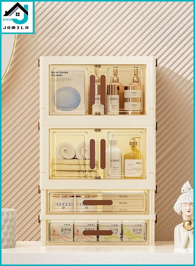 JOMILA Foldable Large Capacity Storage Box with 2 Drawer and 2 Door for Perfume and Skincare Storage Box, Large Capacity with Drawers, Transparent Drawer Cabinet, Suitable for Vanity and Bathroom Countertop, Cosmetic Storage Box - Image 1