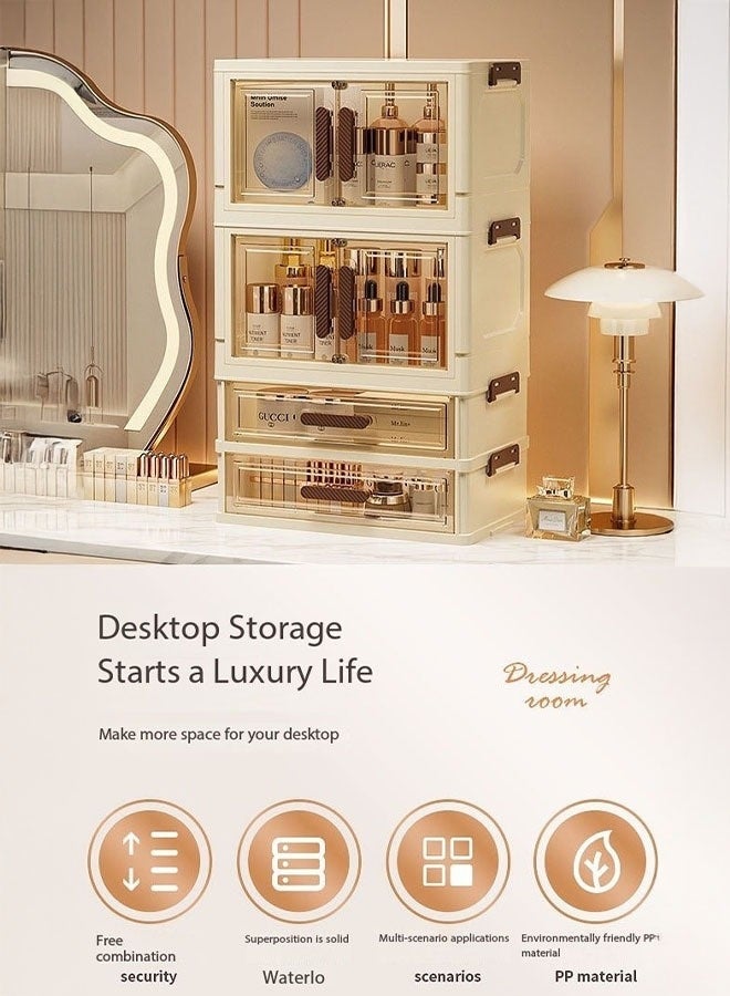 JOMILA Foldable Large Capacity Storage Box with 2 Drawer and 2 Door for Perfume and Skincare Storage Box, Large Capacity with Drawers, Transparent Drawer Cabinet, Suitable for Vanity and Bathroom Countertop, Cosmetic Storage Box - Image 2