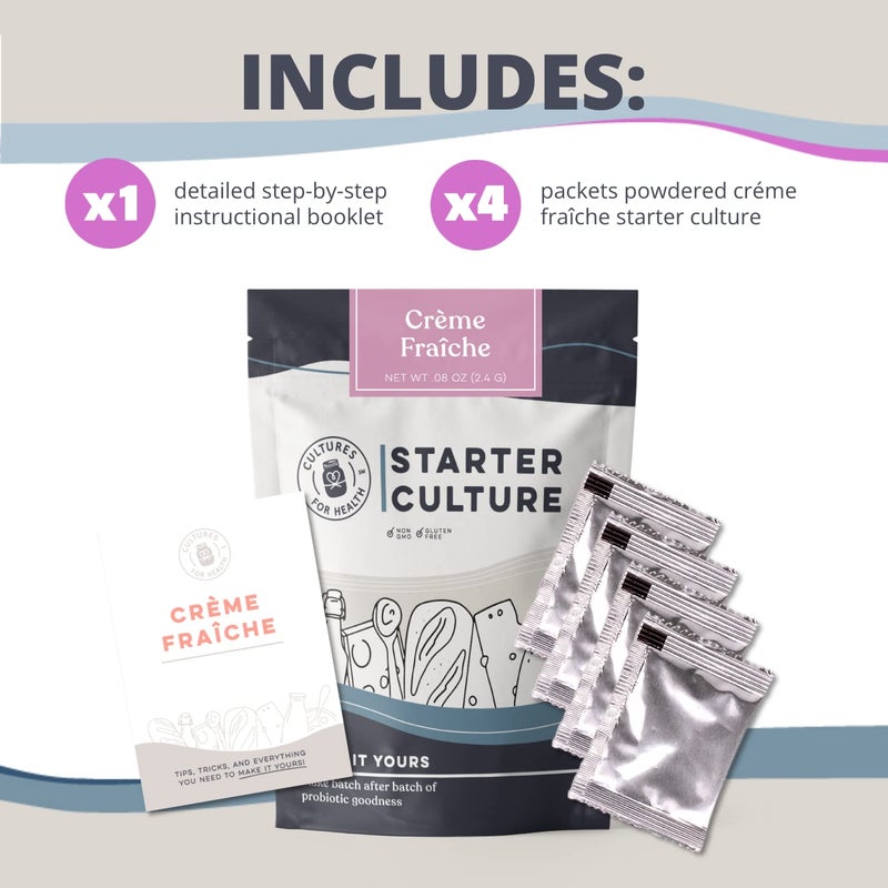 Cultures for Health Crème Fraîche Starter Culture | 4 Packets Direct-Set Active Cultures | DIY Homemade Rich Sour Cream | Cultures on Your Counter in Just 12 Hours | Make with Cream or Half and Half - Image 3