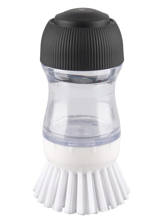 OYV Dish Scrub Brush with Soap Dispenser, Kitchen Brush for Dish Pot Pan Sink Cleaning, 1 Piece Soap Dispensing Palm Brush, Black/Clear/White - Image 1