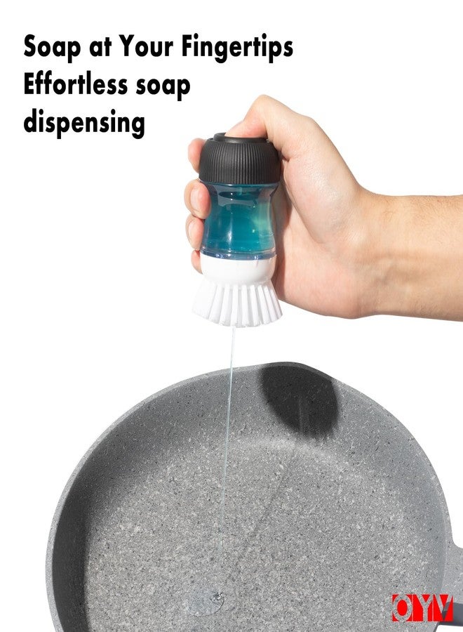 OYV Dish Scrub Brush with Soap Dispenser, Kitchen Brush for Dish Pot Pan Sink Cleaning, 1 Piece Soap Dispensing Palm Brush, Black/Clear/White - Image 2