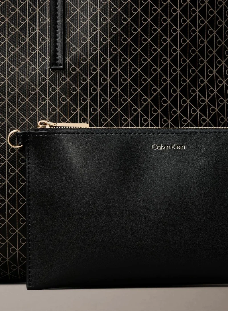Calvin Klein BLACK AOP Allover Emblem Logo Tote Bag for Women | Best Price UAE