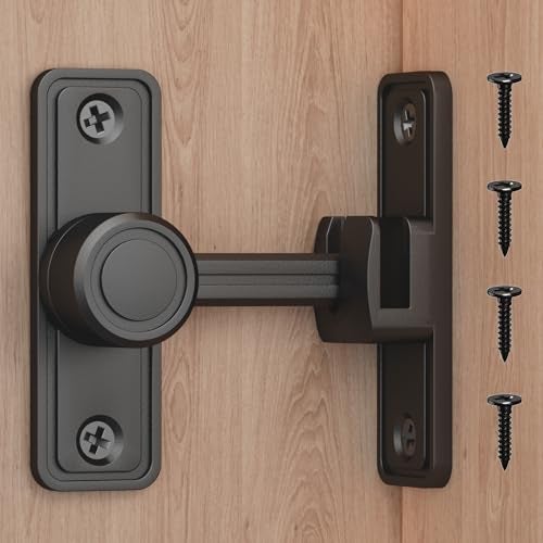 Barn Door Privacy Latch 90180 Swing Slide Lock ZincAlloy Adhesive or Screw Mount Interior Use for BathroomBedroomClosetShed Includes Screws Glue Black