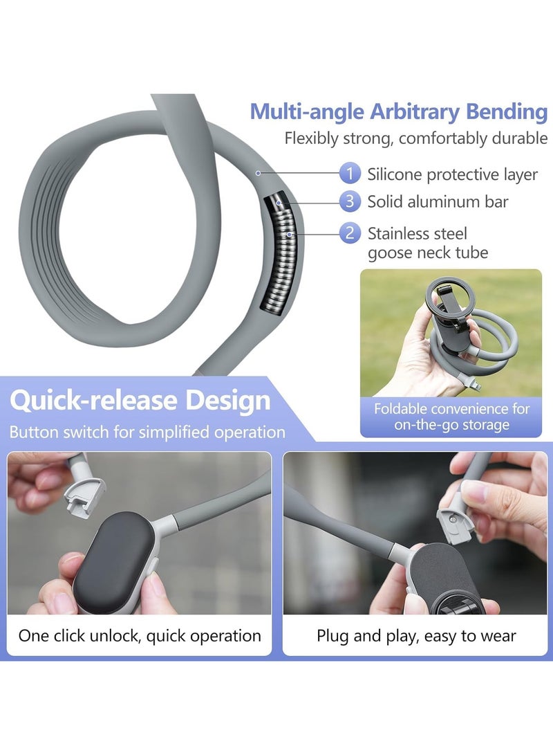 Magnetic Neck Mount for Phones, Neck Cell Phone Holder POV/Vlog Selfie Mount Hand Free Phone Neck Holder Chest Stand Strap Video Recording for iPhone 15 14 13 12 Seires Android Phones (Grey)  - Image 3