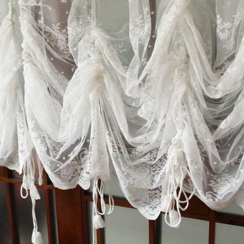 ABREEZE Elegant White Lace Embroidered Sheer Ballon Curtains, Adjustable Tie-Up Curtain Shades, 1 Panel Floral Tulle Curtains for Windows-78''X59'' - Image 4