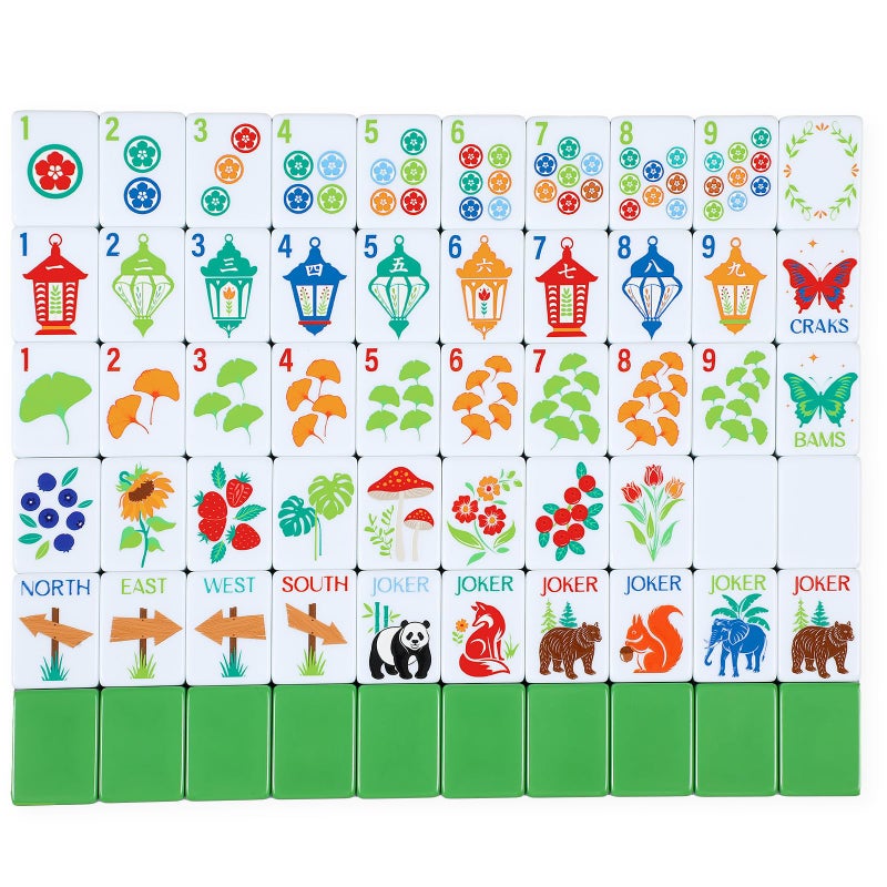 Simgoing American Mahjong Sets 160 Mahjong Tiles Melamine Engraved Mah Jong Ideal for Home Party GamesAnimal ThemeGreen - Image 3