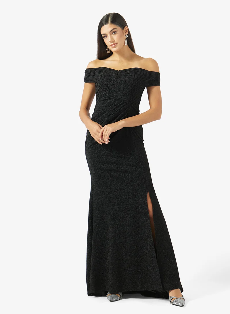COLD SHOULDER INFINITY BUST LAME DRESS
