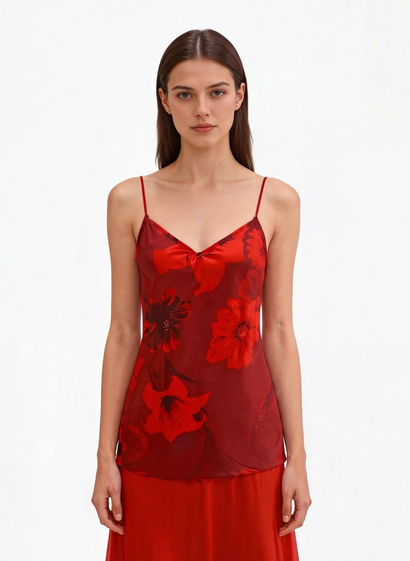 JANARA JONES Burgundy Floral Bomb Print Cami Top