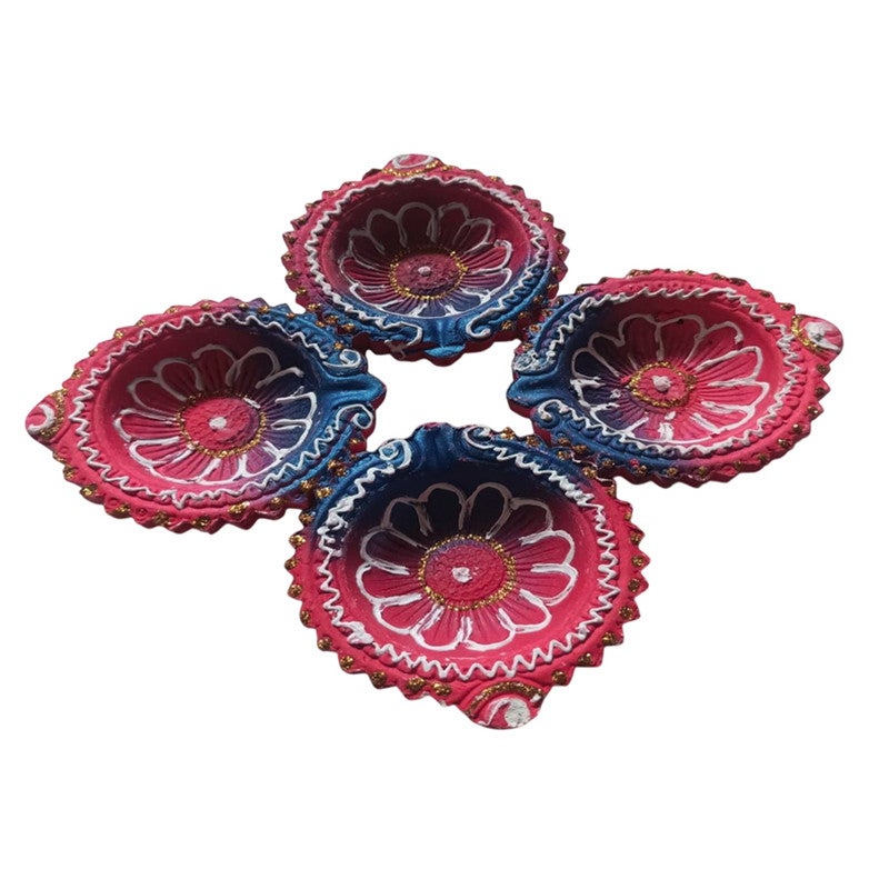 Madhoor Decorative Handpainted Mitti Diya Set of 4