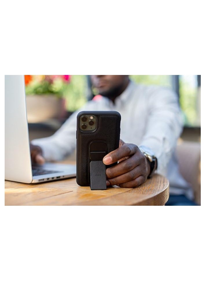 MYK Clear Case Compatible with iPhone 13 pro 6.1 inch, Cell Phone Grip and Expanding Stand, Shockproof Cover with Grip Holder, Raised Edges for Screen Protection, Saffiano Black - Image 3