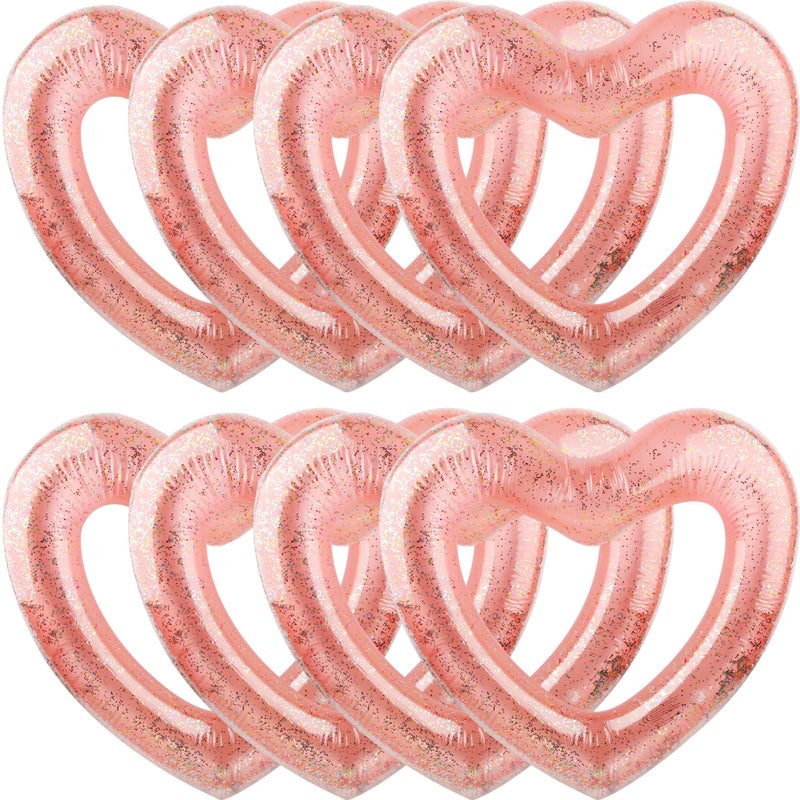 Cotiny 8 Pack Inflatable Heart Swim Rings Float Heart Shaped Swimming Circle Pool Floats for Women Girls Pool Party Beach Party Supplies Rose Gold - Image 2