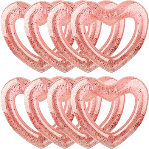Cotiny 8 Pack Inflatable Heart Swim Rings Float Heart Shaped Swimming Circle Pool Floats for Women Girls Pool Party Beach Party Supplies Rose Gold - Image 1