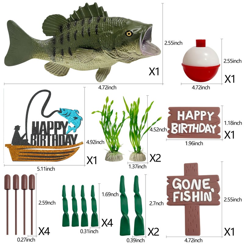 Vidotim Gone Fishing Happy Birthday Cake Topper, 17Pcs Fisherman Themed Decoration for Retirement Party Supplies (Gone Fishing Cake Topper) - Image 2