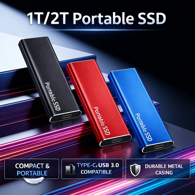 Sky Blue 2TB Portable External SSD High Speed Type C Protective Aluminum Alloy Case - Image 1