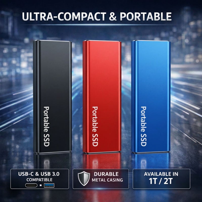 Sky Blue 2TB Portable External SSD High Speed Type C Protective Aluminum Alloy Case - Image 2