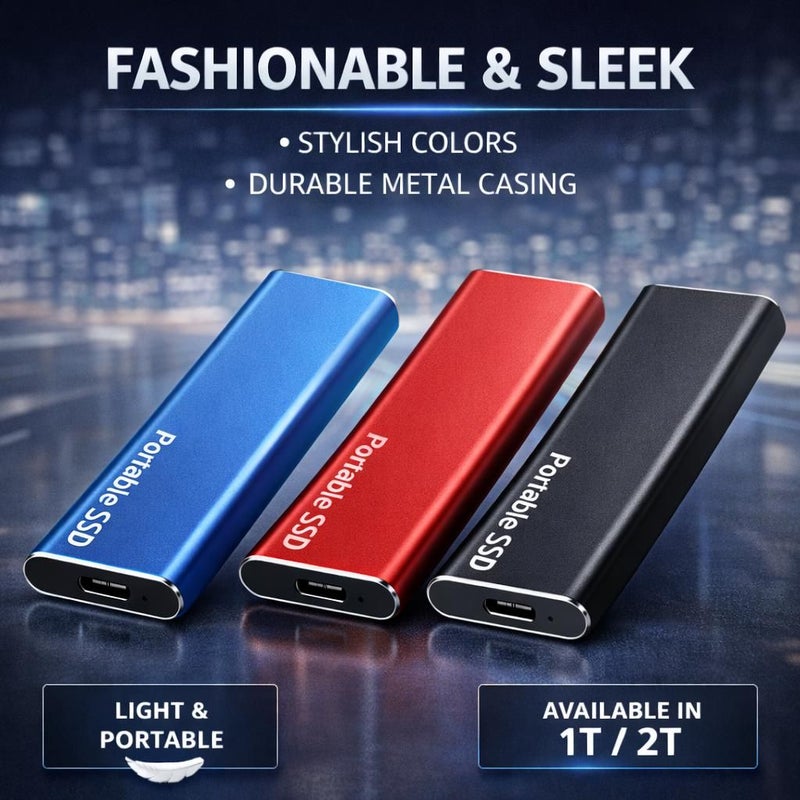 Sky Blue 2TB Portable External SSD High Speed Type C Protective Aluminum Alloy Case - Image 4