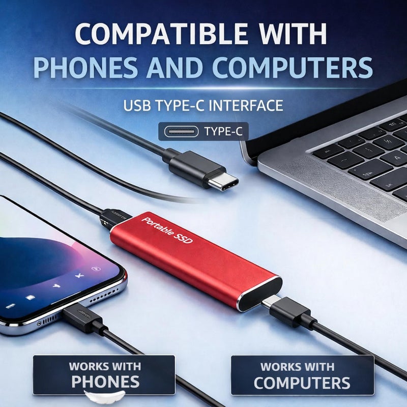 Sky Blue 2TB Portable External SSD High Speed Type C Protective Aluminum Alloy Case - Image 5