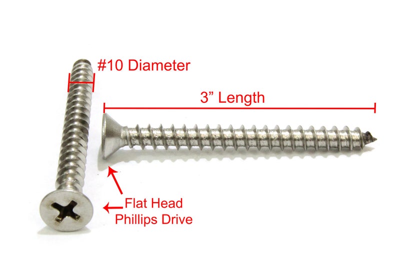 Bolt Dropper #10 x 3-Inch Flat Head Phillips Screws - 100 Pieces Stainless Steel for Wood - Durable and Corrosion Resistant for Indoor and Outdoor Projects - Image 2