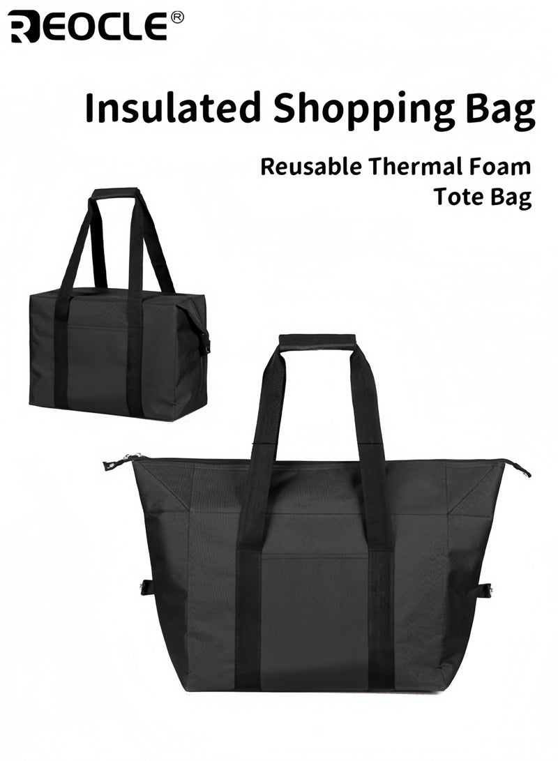 REOCLE Insulated Shopping Cooler Bags with Zippered Top Reusable Thermal Foam Tote for Groceries Frozen Hot Food Suitable for Travel Picnic Lunch Foods Durable Lightweight Easy to Clean for Families Shoppers for Daily Use for Outdoor Activities - Image 1