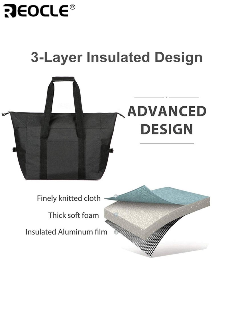REOCLE Insulated Shopping Cooler Bags with Zippered Top Reusable Thermal Foam Tote for Groceries Frozen Hot Food Suitable for Travel Picnic Lunch Foods Durable Lightweight Easy to Clean for Families Shoppers for Daily Use for Outdoor Activities - Image 3