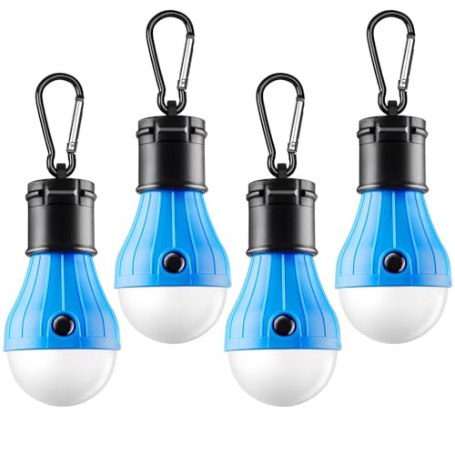 FLY2SKY Tent Lamp Portable LED Tent Lights Blue 4 Packs Hook Hurricane Emergency Lights LED Camping Lights Bulb Camping Tent Lanterns Camping Equipment for Camping Hiking Backpacking Fishing Outage - Image 1