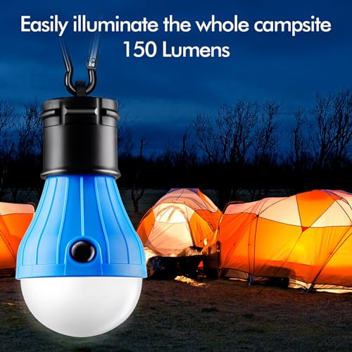 FLY2SKY Tent Lamp Portable LED Tent Lights Blue 4 Packs Hook Hurricane Emergency Lights LED Camping Lights Bulb Camping Tent Lanterns Camping Equipment for Camping Hiking Backpacking Fishing Outage - Image 2