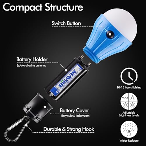 FLY2SKY Tent Lamp Portable LED Tent Lights Blue 4 Packs Hook Hurricane Emergency Lights LED Camping Lights Bulb Camping Tent Lanterns Camping Equipment for Camping Hiking Backpacking Fishing Outage - Image 4