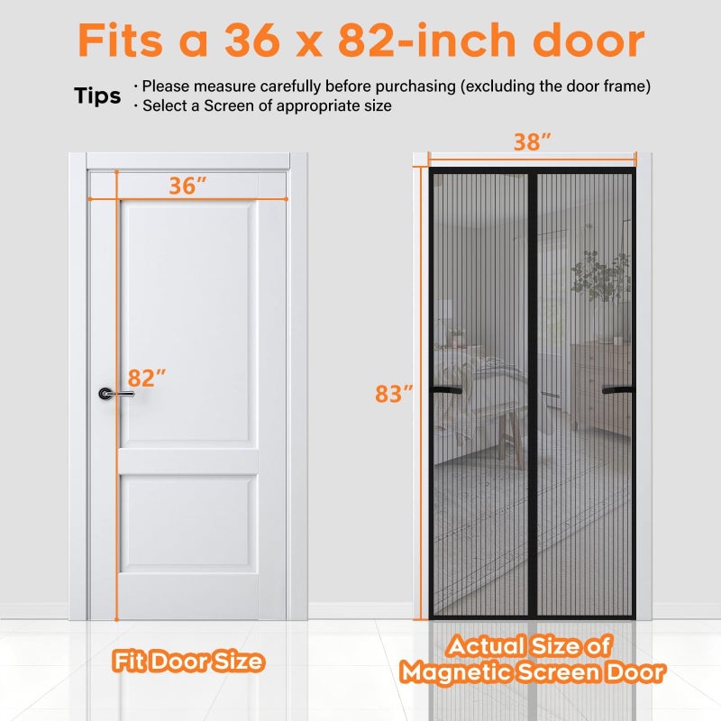 SpaceWhisper Magnetic Screen Door, Screen Door Mesh, Heavy-Duty Mesh Curtain, Door Net Keep Bugs Out, Hands Free Partition, Screen Size 38â€ Ã— 83â€, Fits 36â€ Ã— 82â€ Doors, Pet & Kid Friendly, Black - Image 3