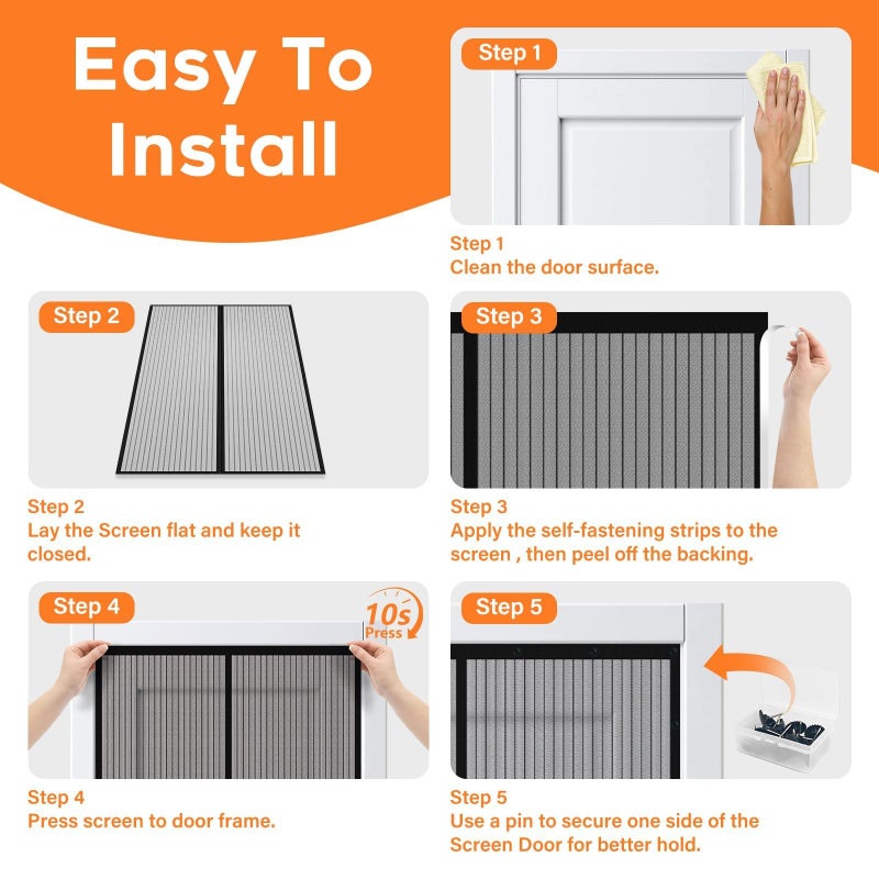 SpaceWhisper Magnetic Screen Door, Screen Door Mesh, Heavy-Duty Mesh Curtain, Door Net Keep Bugs Out, Hands Free Partition, Screen Size 38â€ Ã— 83â€, Fits 36â€ Ã— 82â€ Doors, Pet & Kid Friendly, Black - Image 5