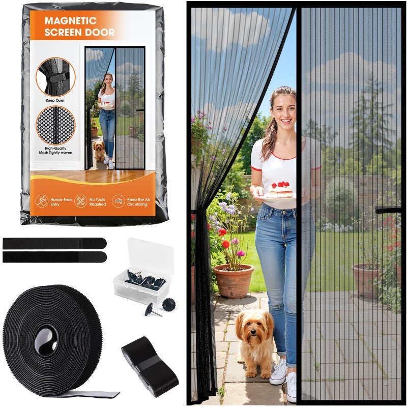 SpaceWhisper Magnetic Screen Door, Screen Door Mesh, Heavy-Duty Mesh Curtain, Door Net Keep Bugs Out, Hands Free Partition, Screen Size 38â€ Ã— 83â€, Fits 36â€ Ã— 82â€ Doors, Pet & Kid Friendly, Black - Image 1