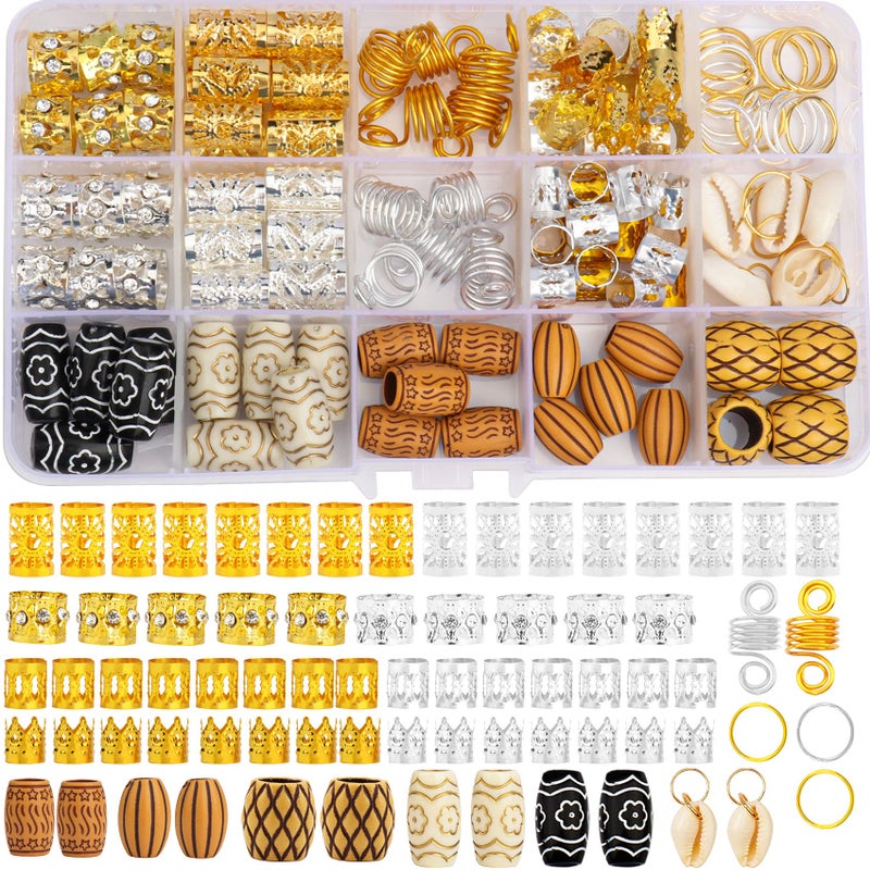 133 PCS Hair Jewelry for Braids Locs Dreadlock Accessories Hair Decoration Hair Coils Rings Dreadlocks Hair Cuffs Shells Imitation WoodLike Hair Tube Beads for Women Gorls