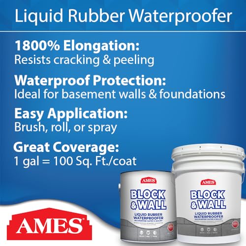 Ames Block & Wall™ Liquid Rubber Waterproofer Multi-Purpose Coating & Sealant - 1 Gallon - Perfect to Use As Concrete Sealer and Waterproofer for Basements and Foundations - Made in The USA, White - Image 2