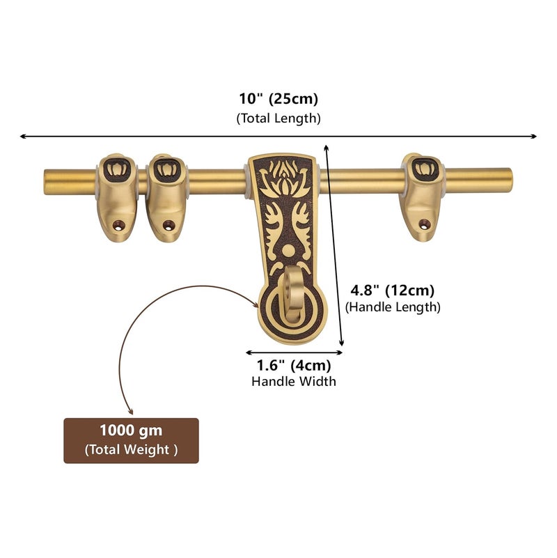 Compass سلسلة لوتس مزلاج نحاسي ثقيل للباب المفرد للمنزل/المكتب (قهوة عتيقة، 10 بوصة) - Image 2