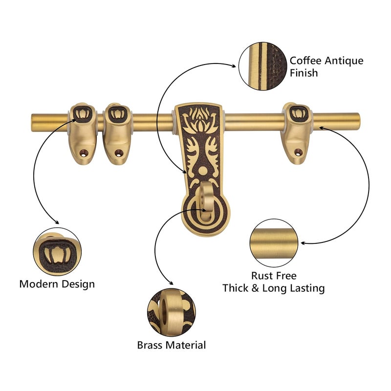 Compass سلسلة لوتس مزلاج نحاسي ثقيل للباب المفرد للمنزل/المكتب (قهوة عتيقة، 10 بوصة) - Image 3