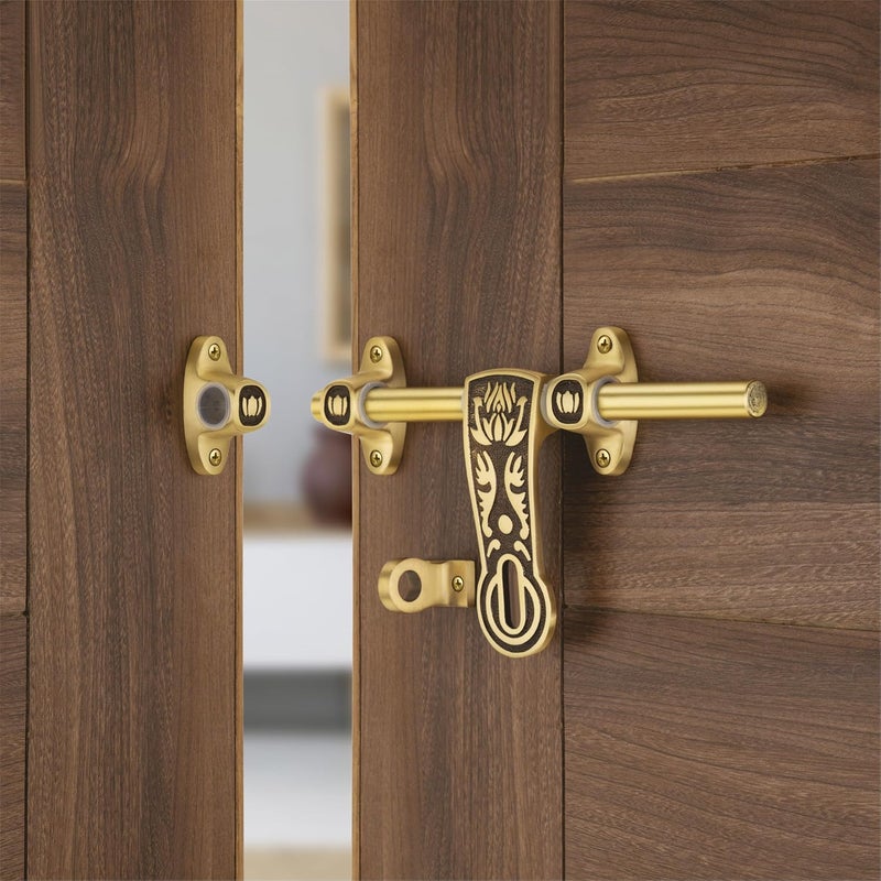 Compass سلسلة لوتس مزلاج نحاسي ثقيل للباب المفرد للمنزل/المكتب (قهوة عتيقة، 10 بوصة) - Image 1